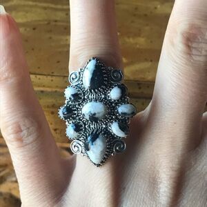 Natural White Buffalo Sterling Silver Statement Ring Size 6